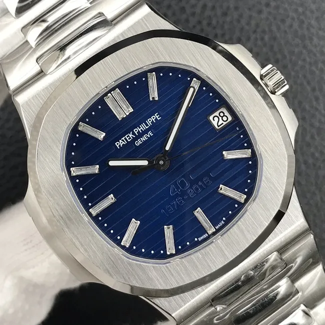 3k factory top-tier watch Patek Philippe men's blue dial Nautilus series steel bracelet automatic movement watch front view