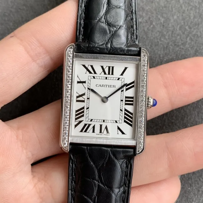 K11 factory Cartiertop-tier watch ladies tank series white dial black belt mechanical watch front view