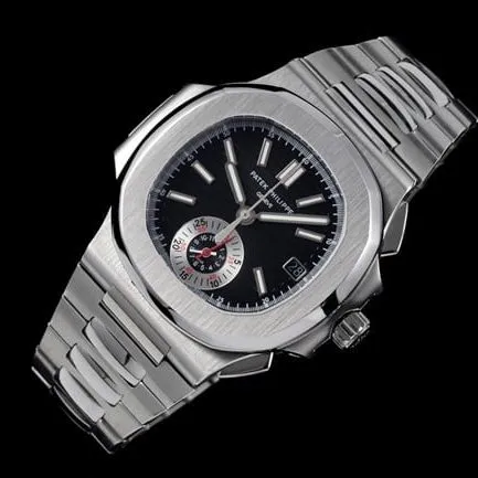 3K FactoryPatek Philippetop-tier watch Nautilus series men's blue dialsteel bracelet multi-function chronograph watch front view