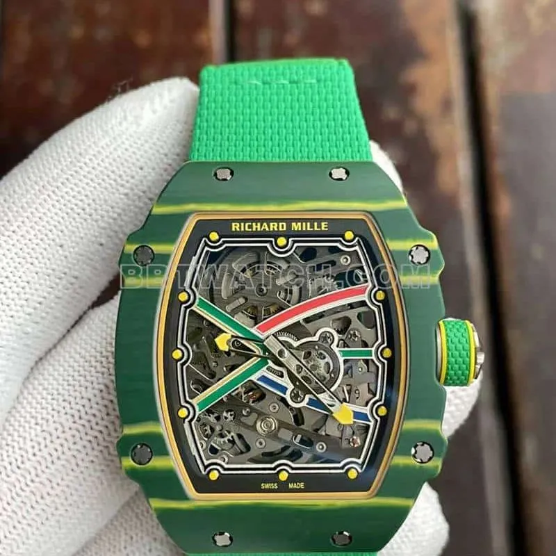 Richard Mille men's top-tier hollow plate green RM67-02front live photo
