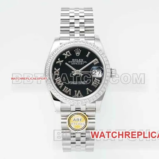 ARF factory Rolex log top imitation black plate Roman numerals diamond ring 31mm five compartment links 278289 back actual photo