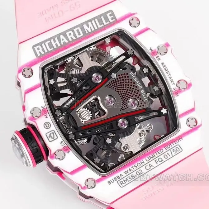 Richard Mille men's top-tier pink rubber RM 38-02 front live photo