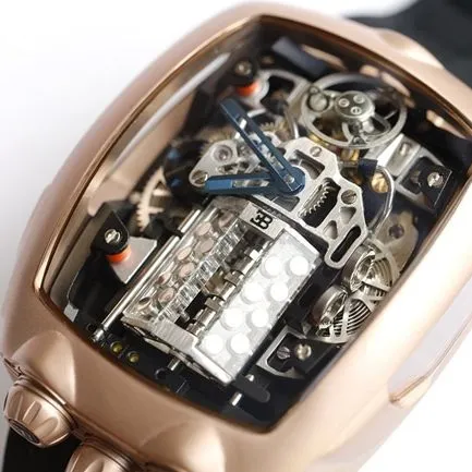 top-tier Bugatti Veyron high-quality watch men's black dial black rubber strap mechanical Czech Leopard watch front view