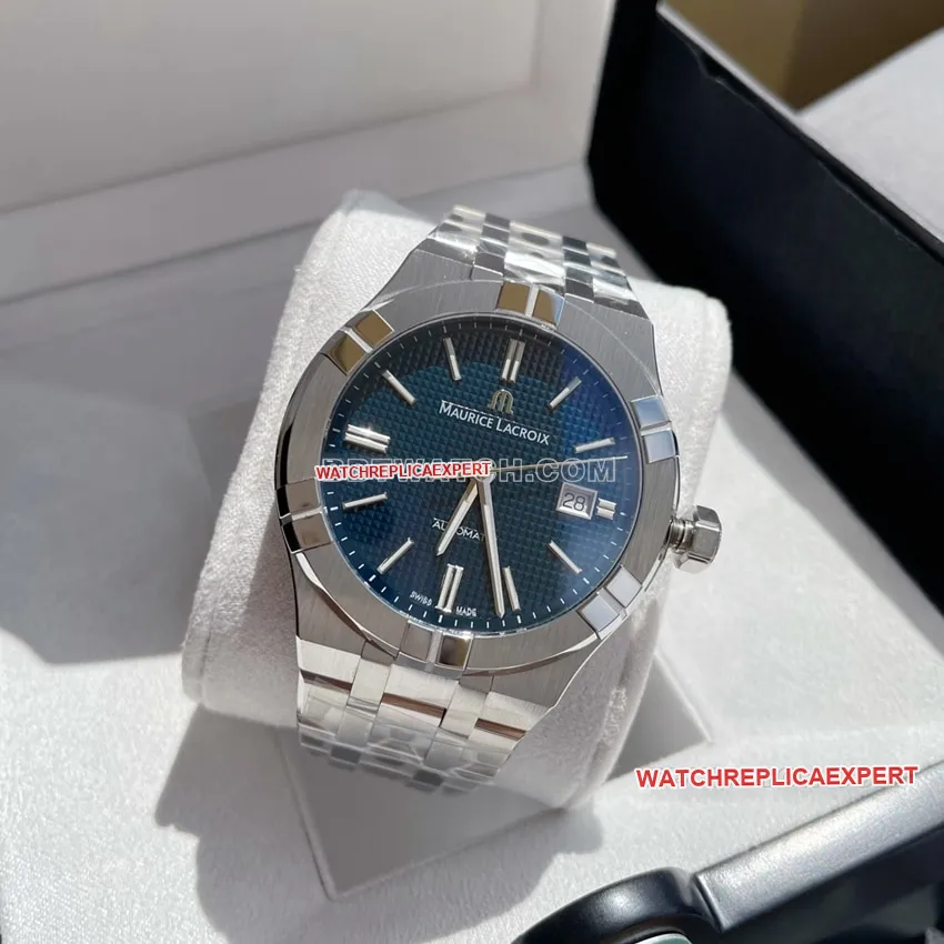 Amy blue dial decorative Paris stud steel bracelet model AI6008 front live photo