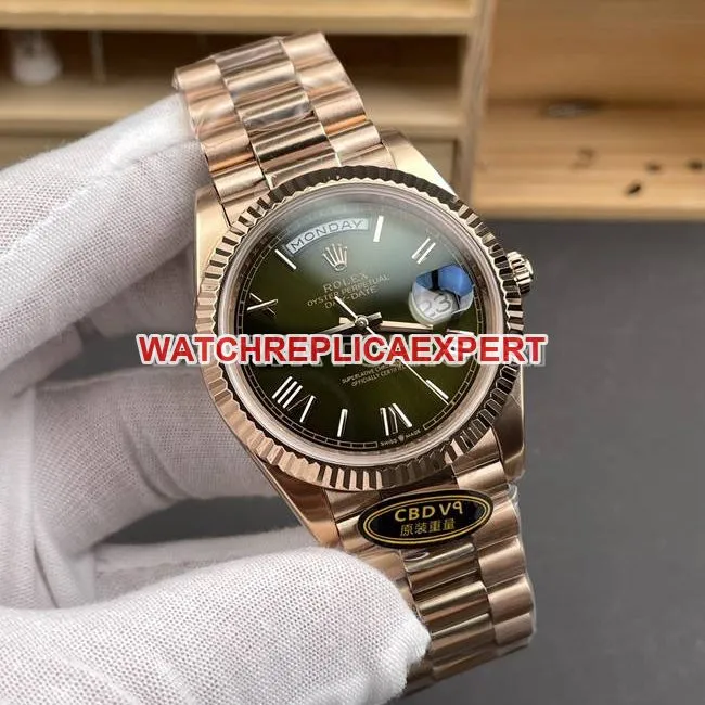 watch CBD factory Day-DateRolex3255 mechanical rose gold olive green dialfront live photo