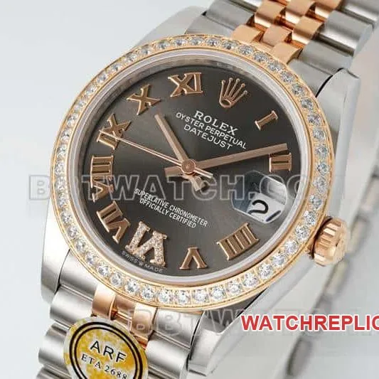 ARF FactoryRolex log top-tier dark gray plate diamond bezel31mm intergold five-lattice chain link 278381front live photo