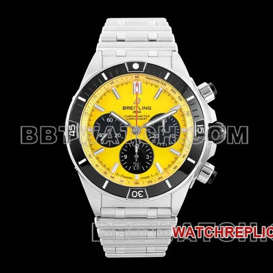 Breitling collectible watches TF factory mechanical chronograph yellow disk 44mm steel belt models front real picture