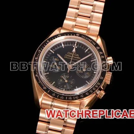 top-tier watch Speedmaster N1 factory Omegablack dialrose goldsteel bracelet model front live photo