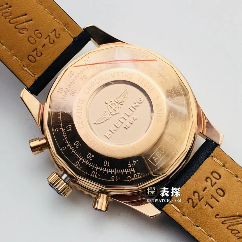 GB factory Breitling aviation chronograph11:1super watch men's black panda dial rose goldleather strap model pictures and prices front live photo