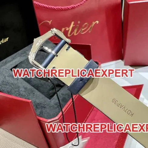 collectible watch tank DR factory Cartier silver white dialdiamond bezelquartz blue leather braceletfront live photo