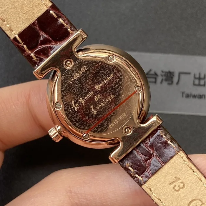 top-tier watch Longines couple watch white dial brown belt Jialan series leather strapquartz watch front view