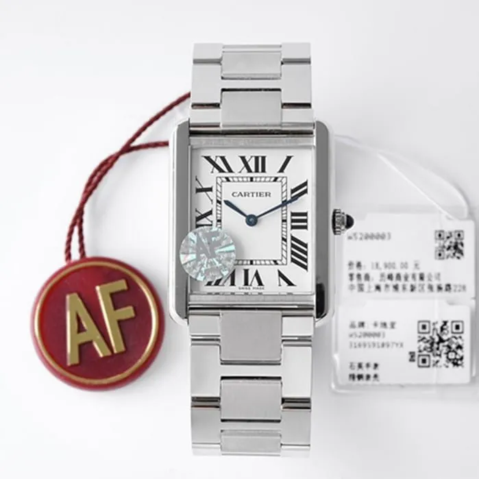 top-tier watch Cartier women's white dial tank series steel bracelet watch front view
