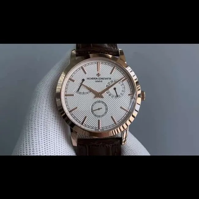 TWS factory Vacheron Constantintop-tiersuper watch men's white dial brown belt mechanical round leather strap inheritance series watch front view