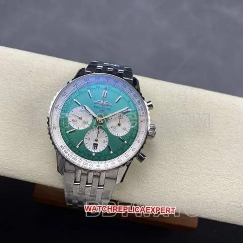 1:1replica watch BreitlingBLS factory aviation chronographgreen dialsteel bracelet front live photo