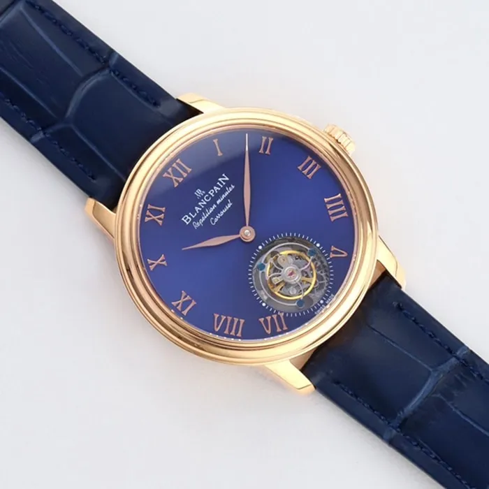 Top-tier watch Blancpain men's blue dial Art Master series leather strap watch front view