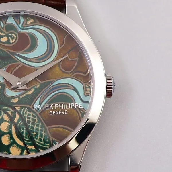 Super clonePatek Philippe5077P-102 watch Bhutanese six-color fabric micro-painted enamel front view