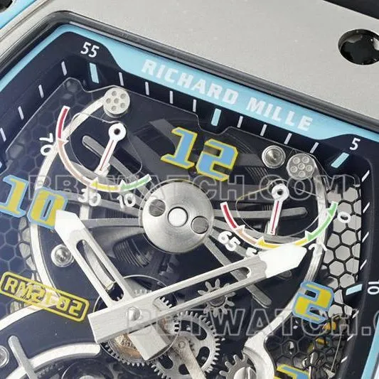 Richard Mille's collectible watch hollow dial tourbillon mechanical black rubber model RM 21-02front live photo