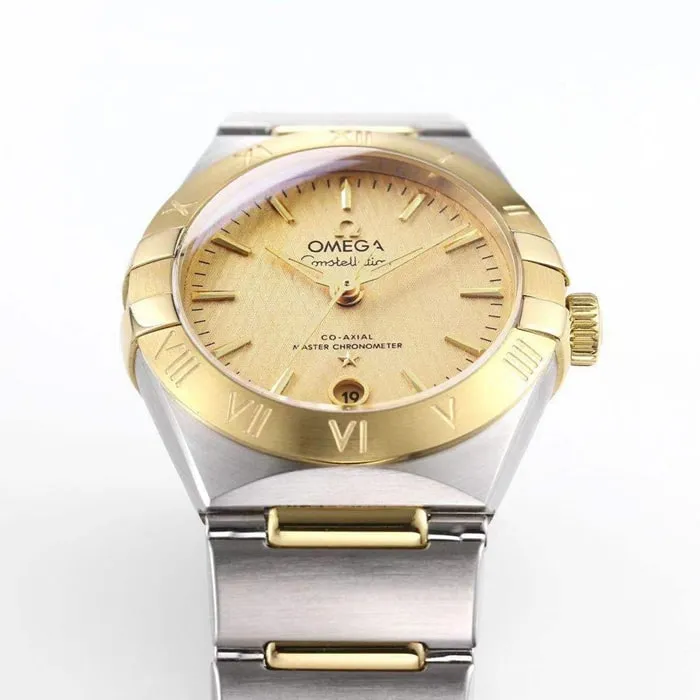 top-tier watch Omega women's gold plate constellation series steel bracelet watch movement picture
