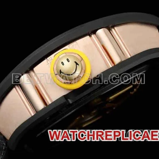 Richard Mille men's top-tier 1:1high-quality smiley tourbillon black shell black leather strap model RM 88caseback live photo