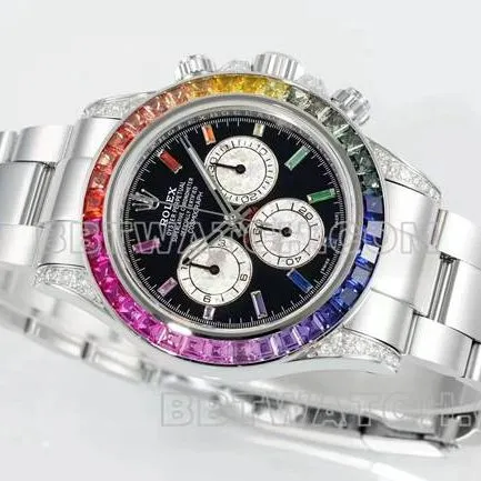 collectible watches DaytonaRX FactoryRolex rainbow diamond bezelblack dial mechanical front live photo
