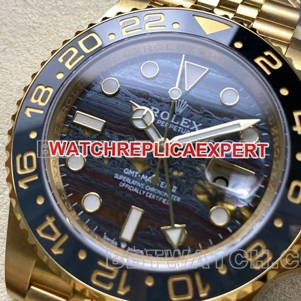 Rolex1:1replica watch ARF FactoryGMT-Master tiger eye stone GMTyellow goldsteel bracelet front live photo