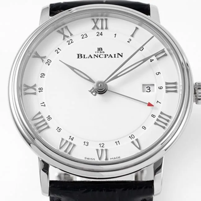 top-tier watch Blancpain men's white dial black belt classic series watch front view