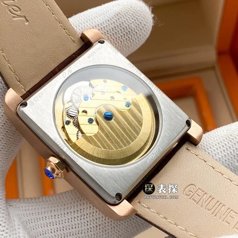 Cartier top watch, men's silver-white dial tourbillon leather strap model, pictures and prices, back real shot pictures