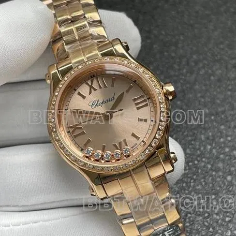 1:1replica watch YF factory ChopardHAPPY SPORTrose gold plate diamond bezel2892 mechanical front live photo