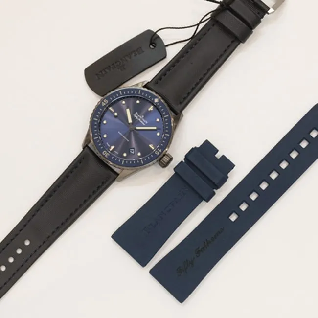 top-tier watch Blancpain men's blue dial nylon strap fifty fathom series watch front view