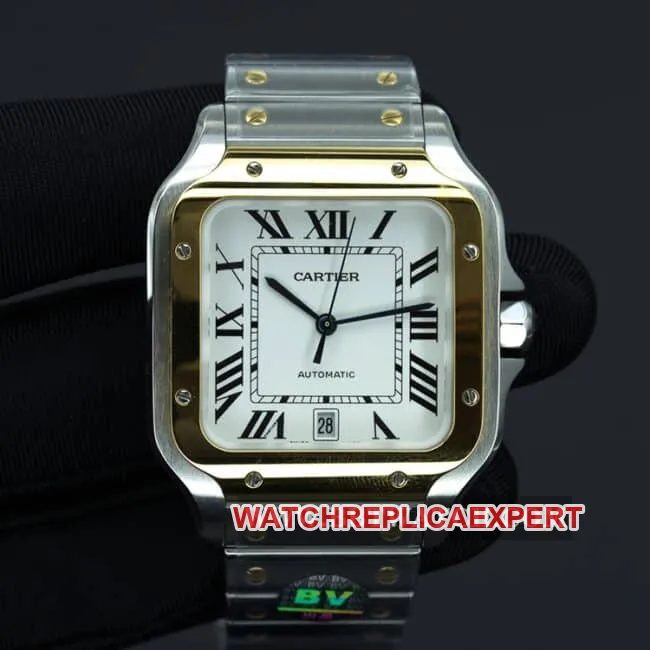 BV factory Cartier top collectible watches men's white disk steel belt automatic mechanical Santos series front view