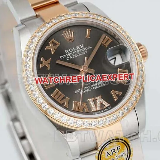 ARF FactoryRolex log top-tier 1:1super dark gray plate diamond bezel31mm gold three-lattice chain link278381front live photo