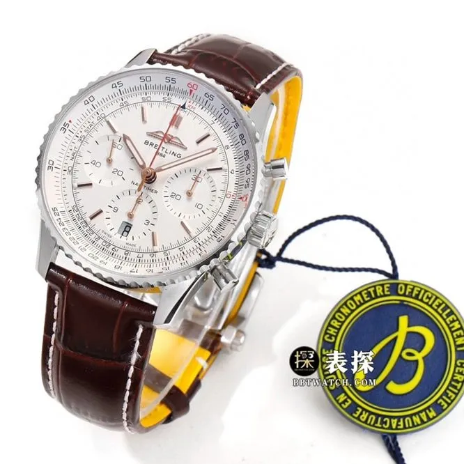 BLS aviation chronograph1Breitling1:1replica watch silver plate leather strap model AB0139211G1P1side live photo