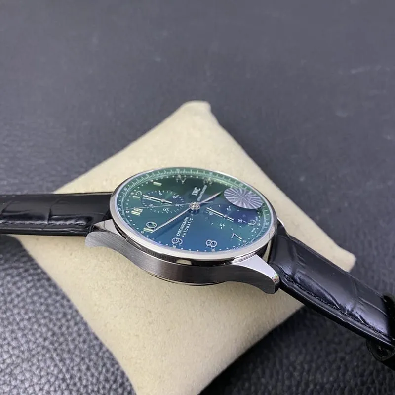 YL factory replicaIWC green dial Portuguese chronograph watch front view