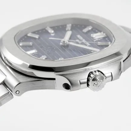 top-tier watch Patek Philippe Nautilus 40th anniversary white steel blue bottom men's mechanical watch front view