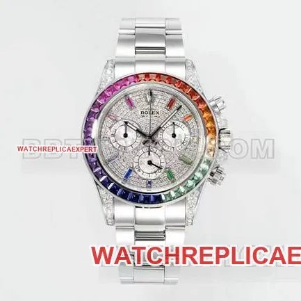 1:1replica watch DaytonaRX FactoryRolex rainbow diamond bezel diamond dial mechanical front live photo