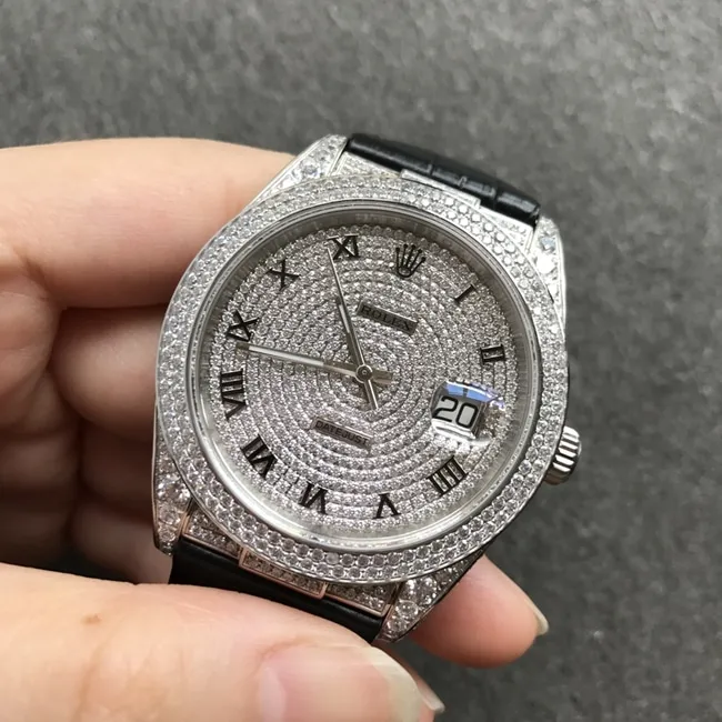 Top-tier watch Rolex men's gray plate black belt log series baby's breath automatic movement crocodile leather strap watch back cover picture