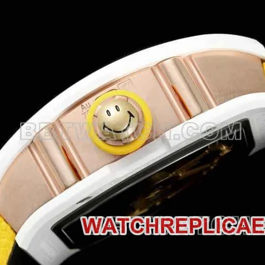 Richard Mille men's top-tier 1:1super smiley tourbillon white shell yellow leather strap model RM 88front live photo