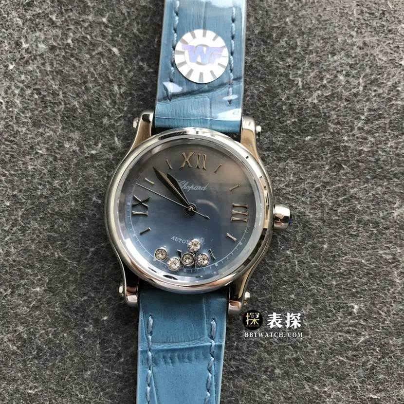TWF factory Chopard women's five-bead happy diamond watch blue dialleather strap model pictures and prices front live photo