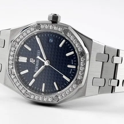 8F factory Audemars Piguettop-tier watch women's blue dialsteel braceletautomatic movement34mm Royal Oak series new watch clasp picture