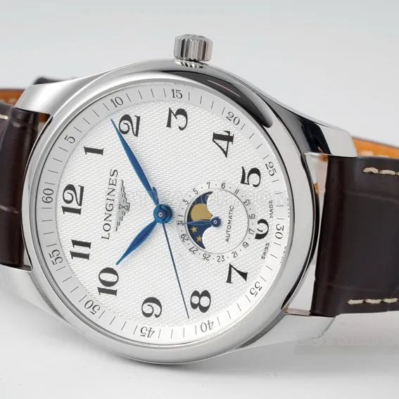 APS factory Longines watchmaking tradition super clonesilver dialmoon phaseleather strap model L2.909.4.78.3front live photo