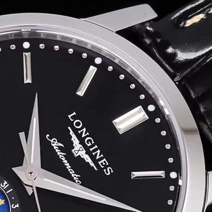 top-tier watch Longines classic retro series 1832 model white steel black bottom mechanical men's watch detail shots