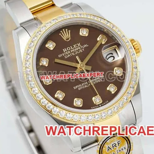 ARF FactoryRolex log top-tier 1:1high-quality black mother-of-pearl disc diamond bezel31mm gold three-lattice chain link278383front live photo