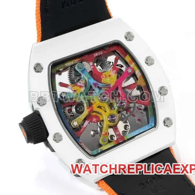 Richard Mille men's top-tier 1:1high-quality graffiti tourbillon orange leather model RM 68-01front live photo