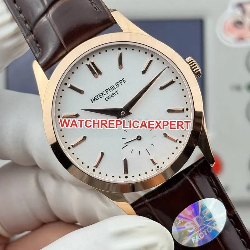 Patek Philippe watch SDF factory classic white dialrose gold case 39mmleather strap model front live photo