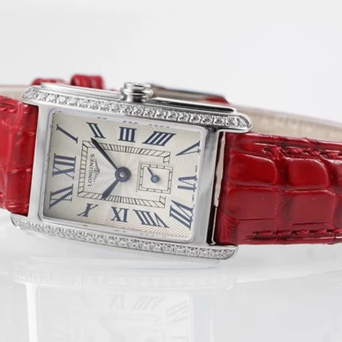 top-tier watch Longines women's white dial Dai Zhuowina series leather strap watch front view