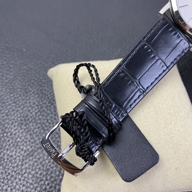 MKS Factorytop-tier watch Piaget men's white dial black belt ultra-thin series leather strap watch front view