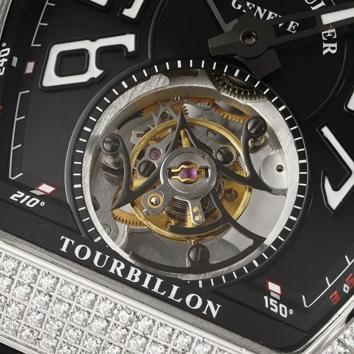 RMS factory Frank Muller men's watch black dial diamond flywheel leather strap model V 45 T D (NR) front live photo