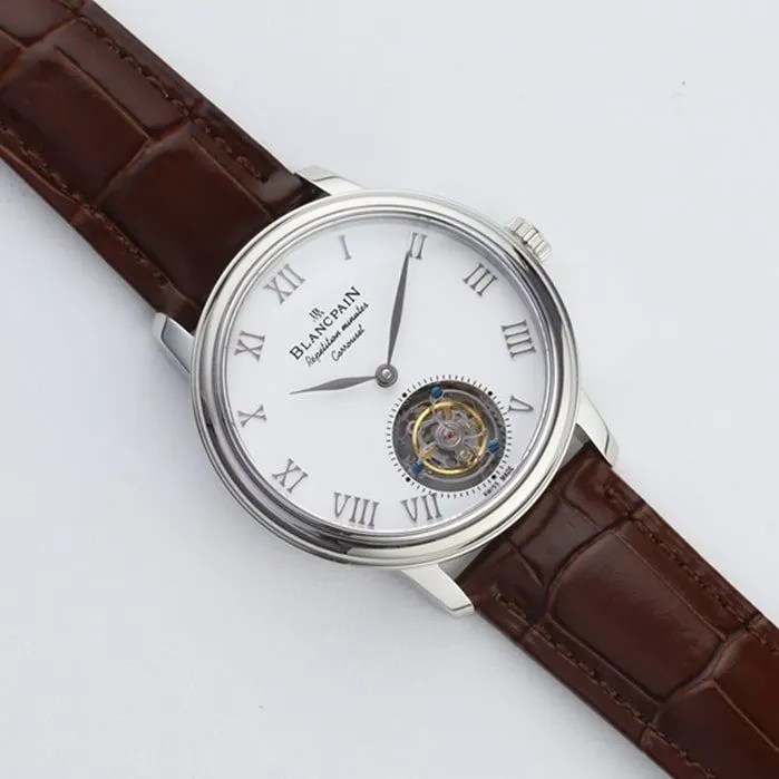 Top-tier watch Blancpain men's white dial Art Master series leather strap watch front view