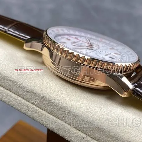 collectible watch aviation chronograph BLS factory Breitlingrose goldwhite dialleather strap model front live photo