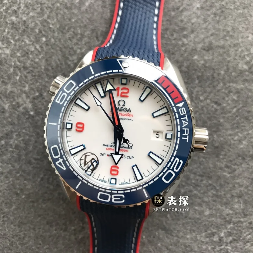 VS FactoryOmegaSeamaster1:1super watch men's white dial America's Cup rubber model pictures and prices front live photo